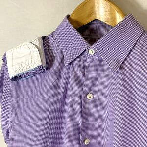 Emenegildo Zegna Cotton Lavender White Mini Check LS Dress Shirt Size Large